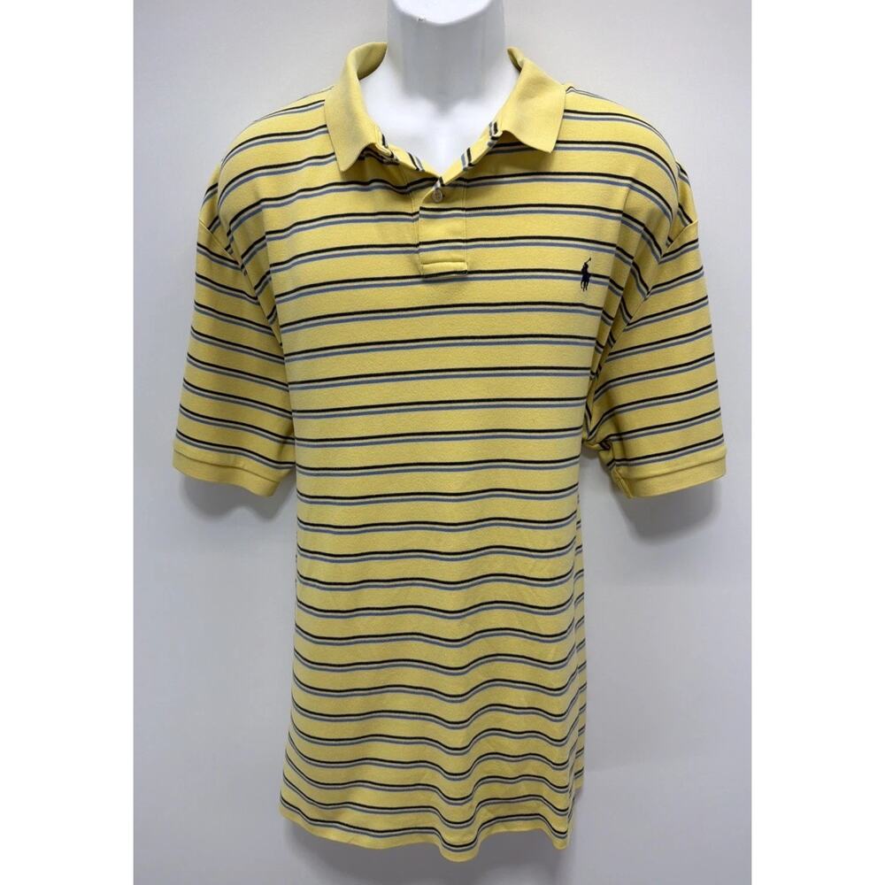 EUC! Men's Polo by Ralph Lauren Yellow Blue Striped Short Sleeve Shirt sz XXL